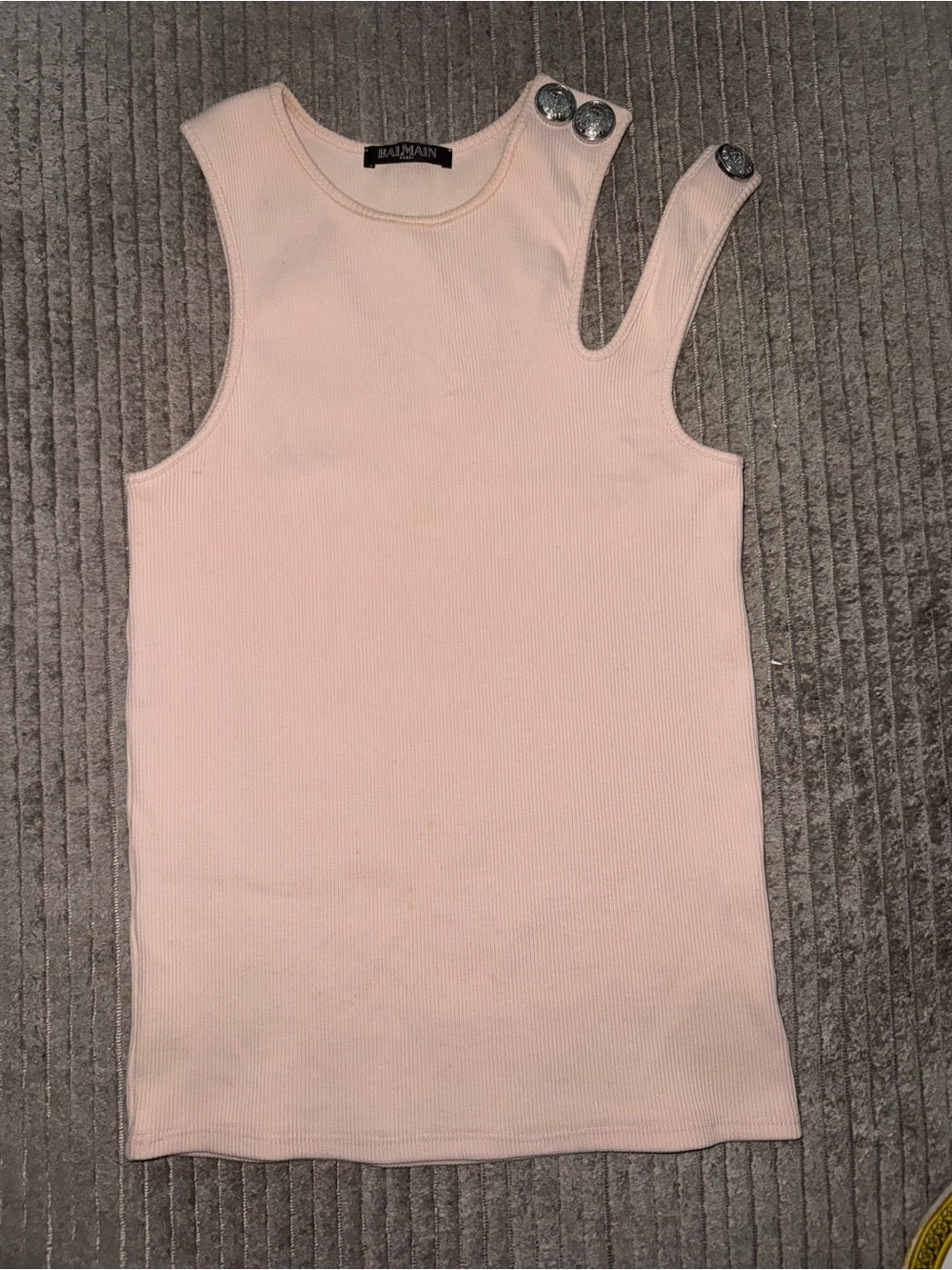 Balmain Pale Pink Asymmetric Ribbed Tank with Silver Buttons size 38